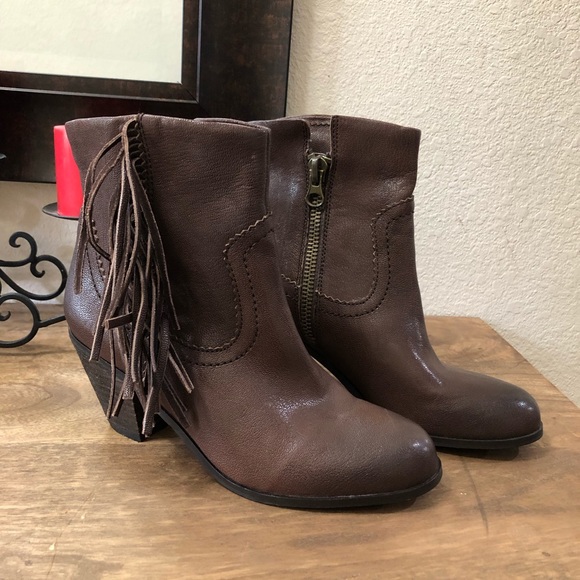 Sam Edelman Louie brown leather fringe booties 7.5 - Picture 1 of 10